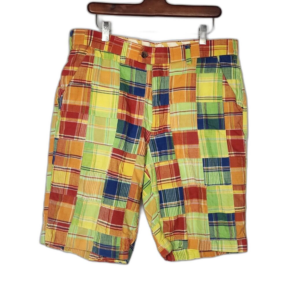 Loudmouth Golf Men's Plaid Cotton Plaid Madras Patchwork Colorful Shorts Size 36